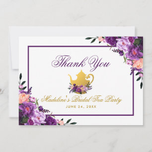 Purple Floral Gold Merci de la fête du thé d'or
