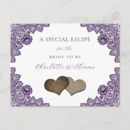 Purple Floral Lace Bridal Shower Recipe Card Postkarte