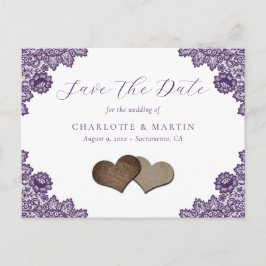 Purple Floral Lace Rustic Wedding Save The Date Ankündigungspostkarte