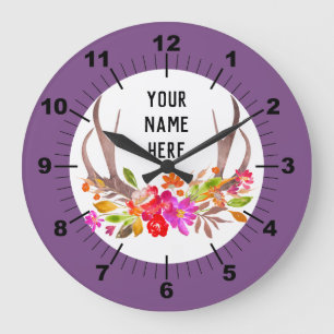 Purple Floral Large Clock Große Wanduhr