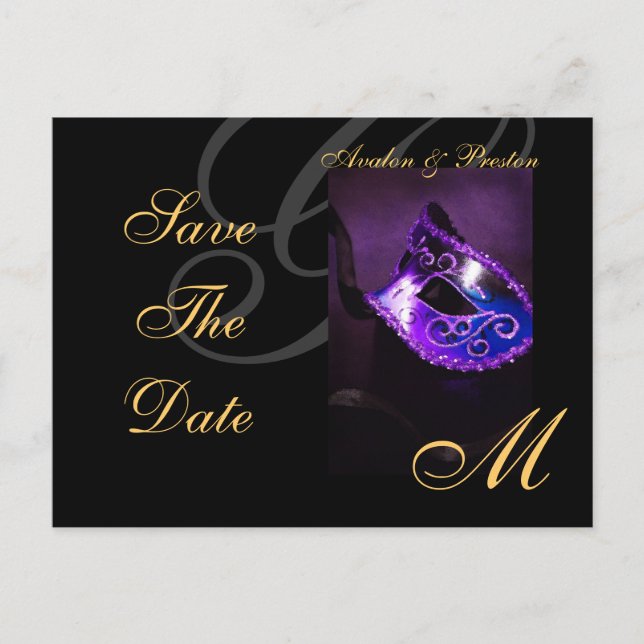 Purple Floral Masquerde Enregistrer La Date Carte  (Devant)