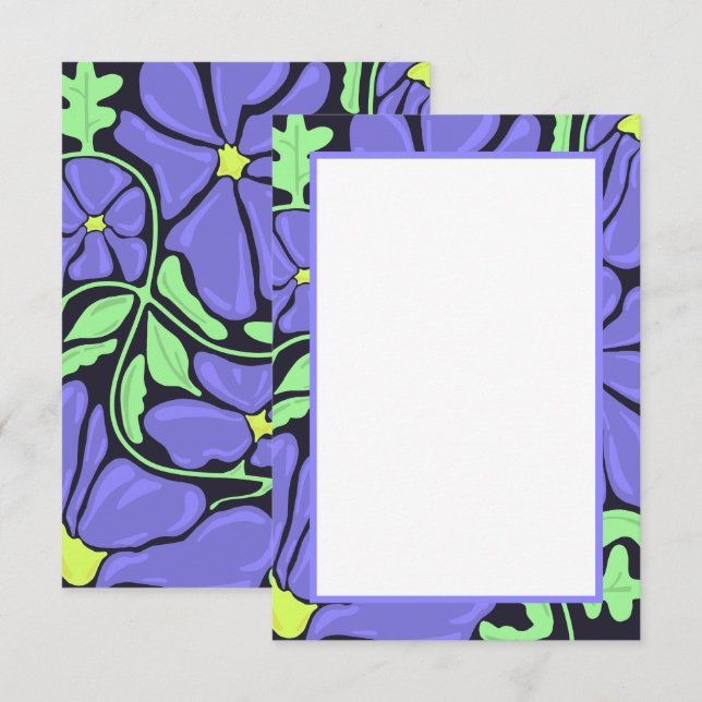 Purple Floral Motif Flat Thank You Card Dankeskarte (Vorne/Hinten)