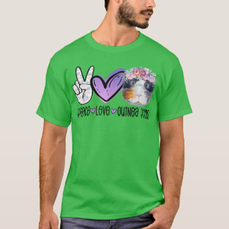 Purple Floral Peace Love Guinea Pigs Funny Guinea T-Shirt