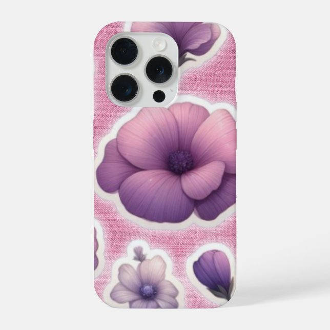 Purple Floral Phone Case iPhone 15 Pro Hülle (Rückseite)