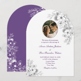 Purple Floral Photo Arched Wedding Einladung