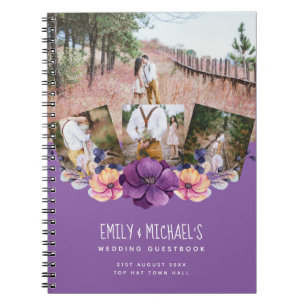 Purple Floral Photo Collage Mariage Livre d'invité
