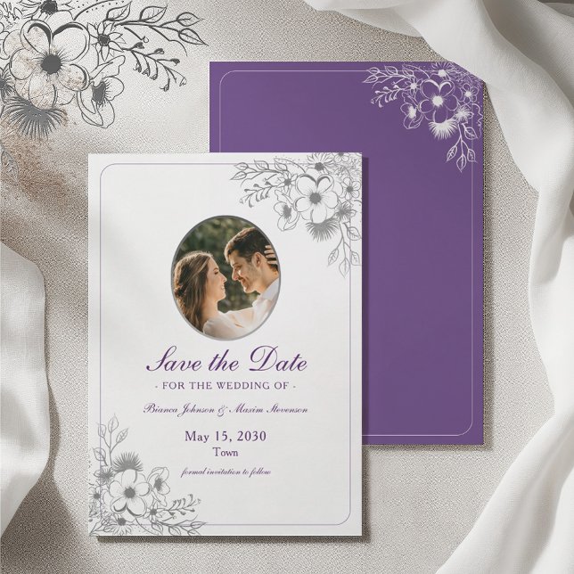 Purple Floral Photo Save The Date (Von Creator hochgeladen)