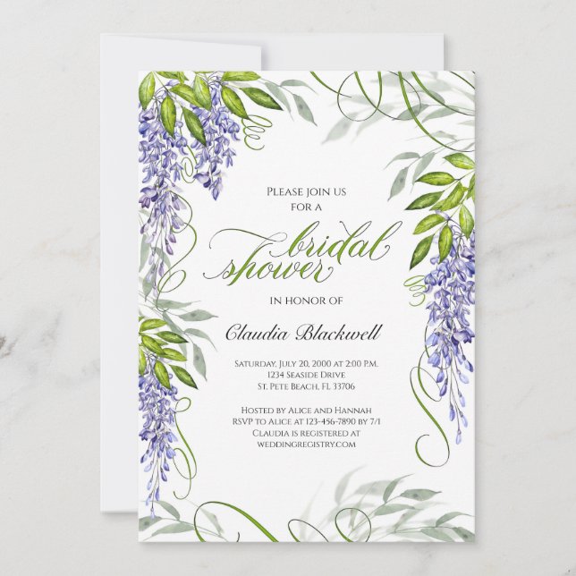 Purple Floral Regency Invitation à la douche nupti (Devant)