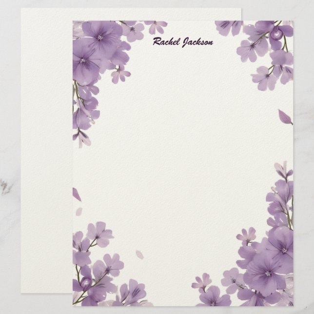 Purple Floral Stationery Paper Briefbogen (Vorne/Hinten)