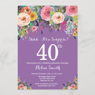 Purple Floral Surprise 40e anniversaire Invitation