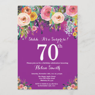 Purple Floral Surprise 70e anniversaire Invitation