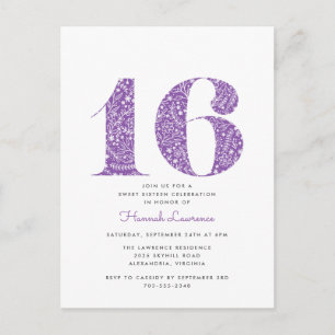 Purple Floral Sweet 16 Anniversaire Invitation