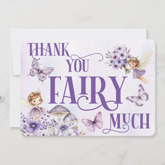 Purple Floral Thank You Fairy Much Dankeskarte (Vorderseite)