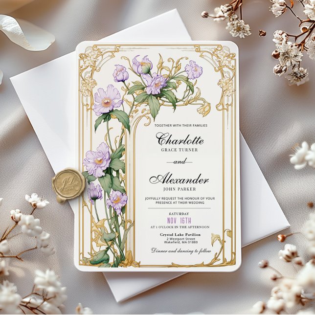 Purple Floral Vintage Mariage Invitation (Créateur téléchargé)