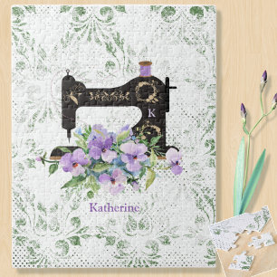 Purple Floral Vintage Sewing Machine Personalized