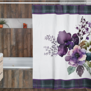 Purple Floral Violet & Vert Douche Plaid Rideau