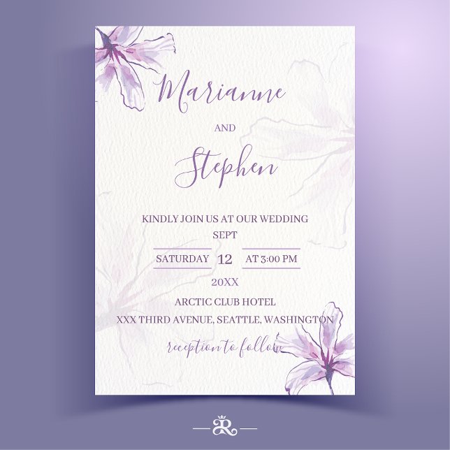 Purple Floral Watercolor Wedding Invitation (Créateur téléchargé)