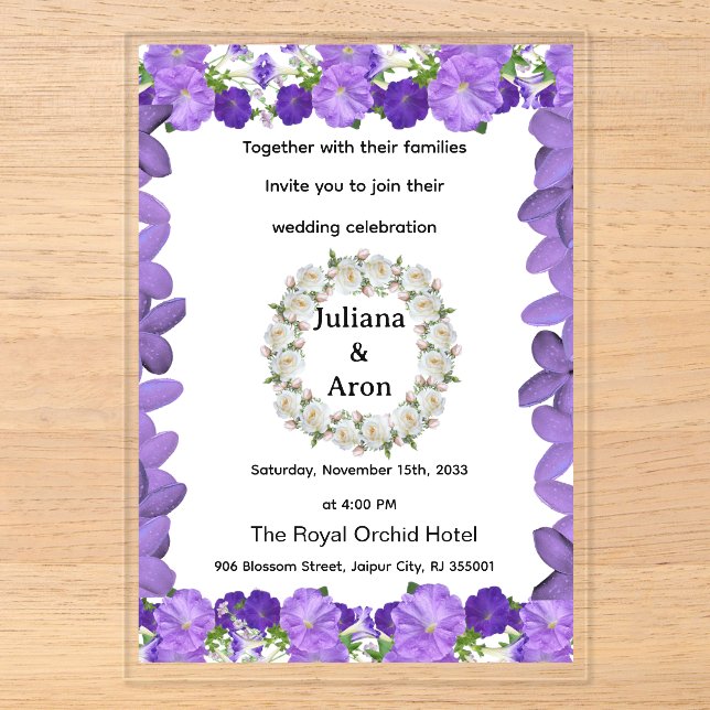 Purple Floral Wedding Invitation – Elegant Garden  Acryleinladungen (Vorderseite)