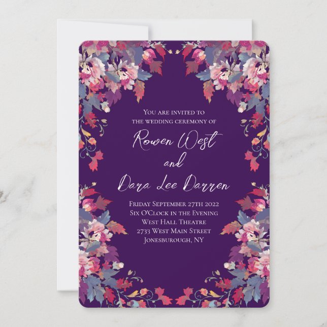 Purple Floral Wedding Invitations Bold Fall Einladung (Vorderseite)