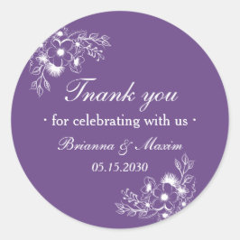 Purple Floral Wedding Thank You Runder Aufkleber