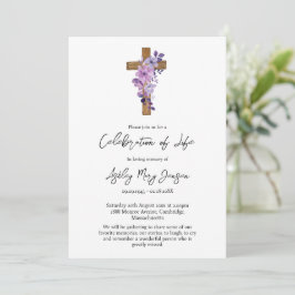 Purple flower cross Celebration of Life Funeral Einladung