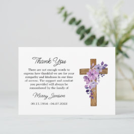 Purple flower Cross Sympathy Thank You Card Dankeskarte