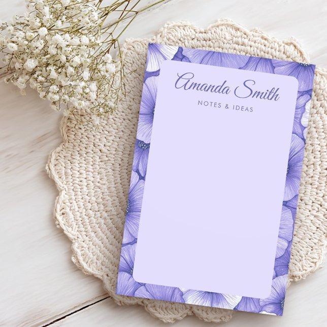 Purple flower pattern border elegant script name post-it klebezettel (Purple flower pattern border elegant script name post-it notes)