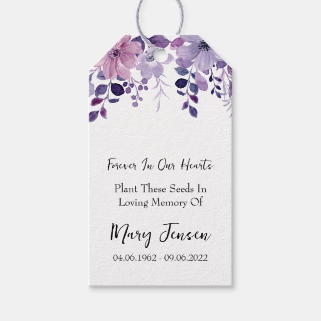 Purple Flower Seed Packet Memorial Funeral  Geschenkanhänger (Vorderseite)