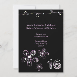Purple Flower Sweet 16 Anniversaire Invitation
