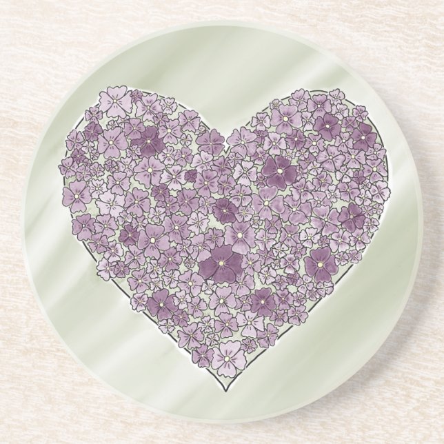 Purple flowered heart round coaster getränkeuntersetzer (Vorne)