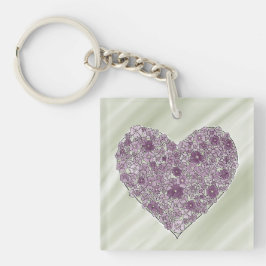 Purple flowered heart round keychain schlüsselanhänger