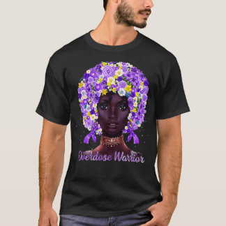 Purple Flowers Afro Haar Schwarze Frau Überdosieru T-Shirt