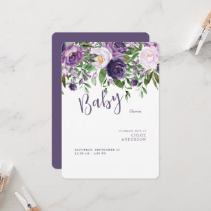 Purple Flowers Baby Girl Dusche gerundet Einladung