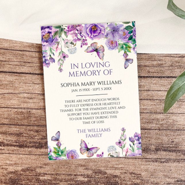 Purple Flowers Beileid Memory Danke Karte (Von Creator hochgeladen)