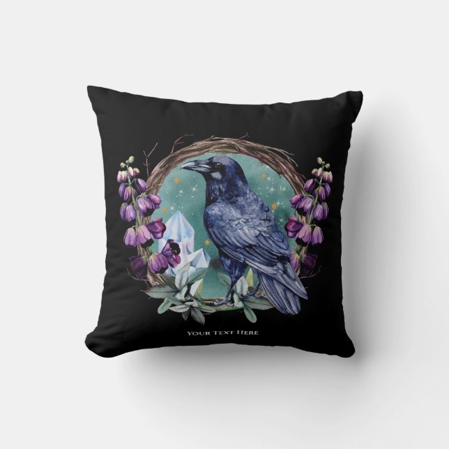 Purple Flowers Celestial Raven Crystals Wreath Kissen (Vorderseite)