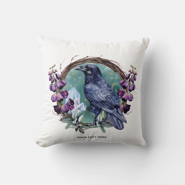 Purple Flowers Celestial Raven Crystals Wreath Kissen (Vorderseite)