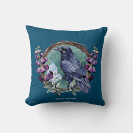Purple Flowers Celestial Raven Crystals Wreath Kissen