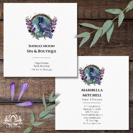 Purple Flowers Celestial Raven Crystals Wreath Quadratische Visitenkarte