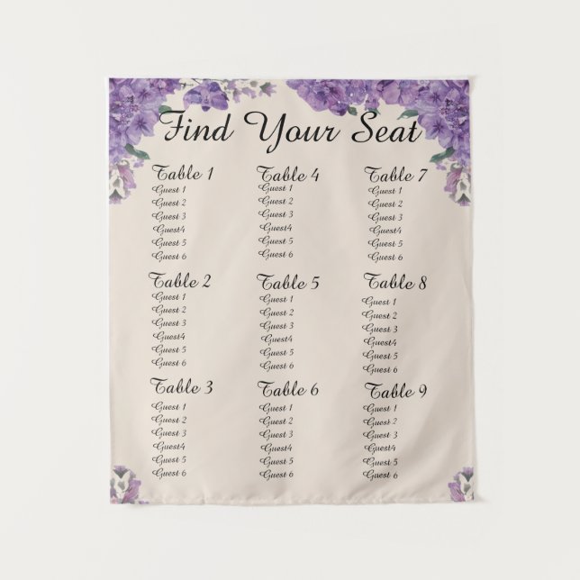 Purple Flowers Cream Find Your Seat Wedding Seatin Wandteppich (Vorderseite)