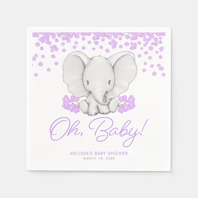 Purple Flowers Elephant Girl Baby Dusche Serviette (Vorderseite)