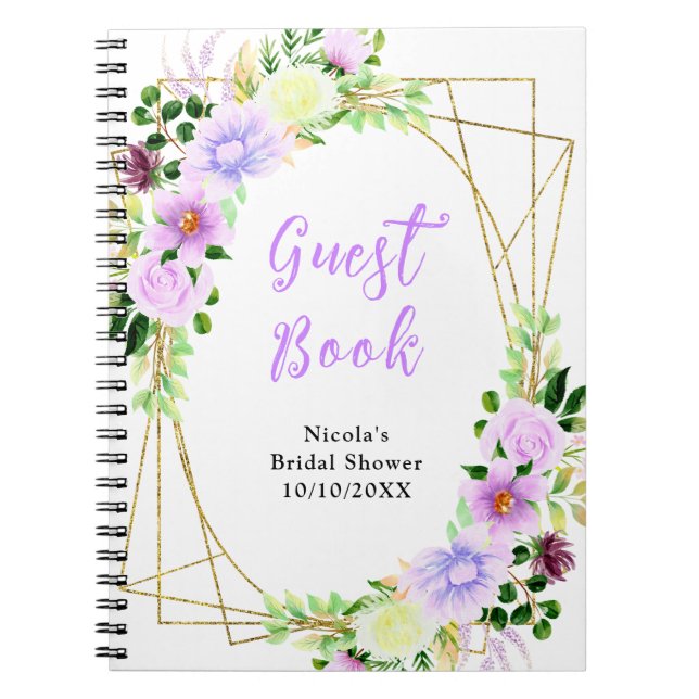 Purple Flowers Foliage Bridal Shower Guest Book Notizblock (Vorderseite)