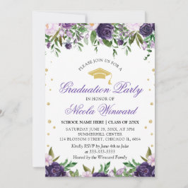 Purple Flowers Girl Graduation Party Einladung