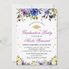Purple Flowers Girl Graduation Party Einladung