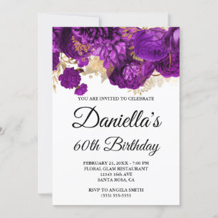 Purple Flowers Gold Foil Glam 60. Geburtstag Einladung