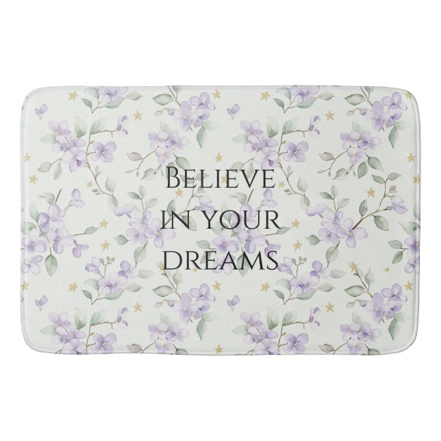 Purple Flowers Gold Stars Moons Badematte (Vorderseite)