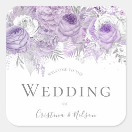 Purple Flowers - Hochzeit Herzlich willkommen Quadratischer Aufkleber