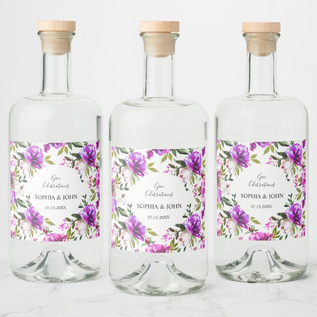 Purple Flowers Hochzeitklassetikett Alkoholflaschenetikett (Flaschen)