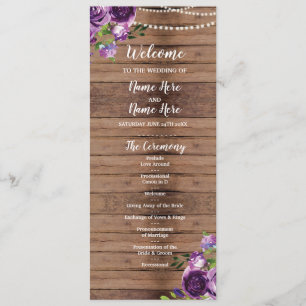 Purple Flowers Hochzeitsprogramm Holz Rustikale Bl Programm