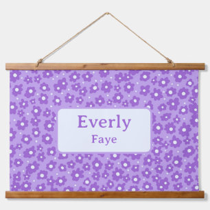 Purple Flowers Individuelle Name Kinder Kinderzimm Wandteppich Mit Holzrahmen