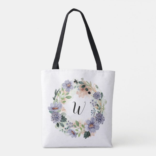 Purple Flowers Kleider Monogram Tote Bag Tasche (Rückseite)